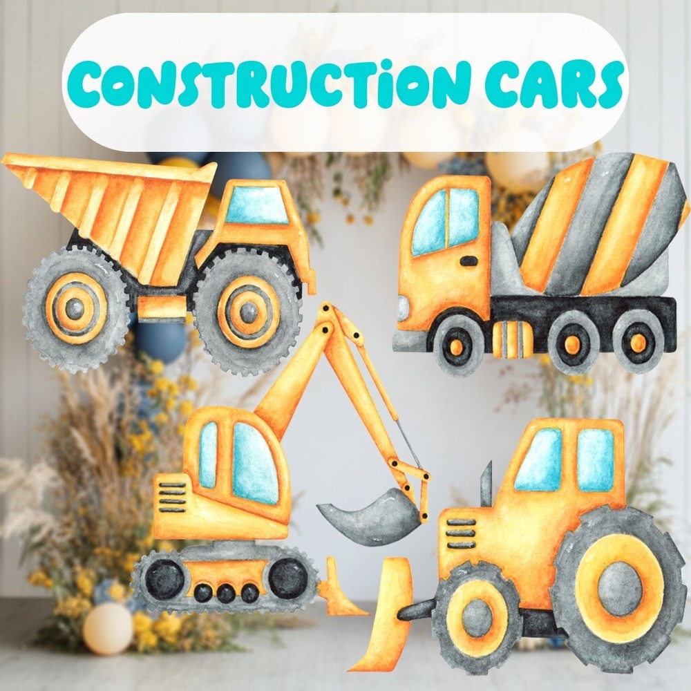 Construction Cars Cutouts, Vehicles Props, Construction Birthday, Baby Shower