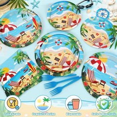 Complete 122PCS Summer Tableware Set: Tropical Plates, Forks & Tablecloth for 30
