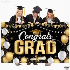 Graduation Decorations 2026 Black and Gold Congrats Grad Banner 72×44 Inch