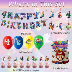 48Pcs Latest Mario Birthday Party Supplies, Party Decorations Set Include Banner