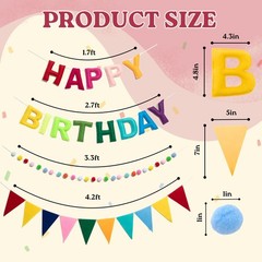 Felt Happy Banner Set, Pre-Strung 3D Happy Banner with Pom Pom Garland & Tria…