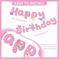 Axolotl Birthday Party Decorations – 12 PCs Pink Cute Cartoon Animals Happy