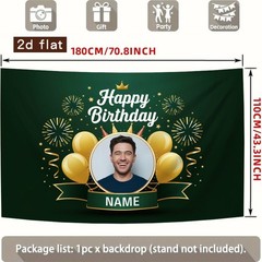 Personalized Banner Name Photo 2D Flat Birthday Banner Crown Men Party Backdrop☋
