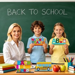 4Pcs Wooden Back to School Centerpieces – Bright ABC & School Bus Decor