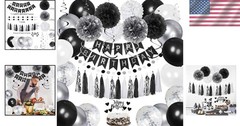 Chic Black, White & Silver Party Supplies – 42-Piece Birthday Decoration Set
