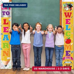 Back to School Decorations 2pcs Porch Sign Banner | Welcome Back Ready to Learn