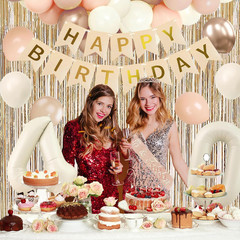 Champagne Gold Beige 40Th Birthday Decorations for Women, Gold Bday Happy Banner