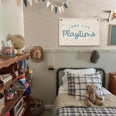 Playroom Decor, Wall Art Hanging Linen Banner, Blue Striped Wall Flag for Pla…