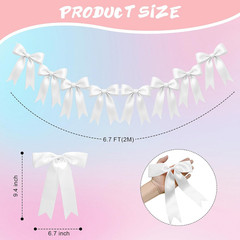 2 Strings of 16PCS White Bow Garlands Banner Decoration,Pre-Strung Satin Ribbon
