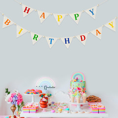 Colorful Happy Birthday Burlap Banner Rainbow Happy Birthday Sign Garland with W