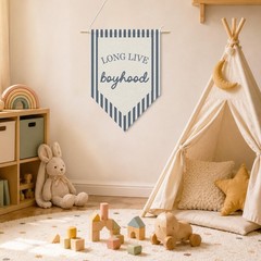 Boys Room Wall Art Decor, Long Live Boyhood Hanging Pennant Flag, Boy Nursery…
