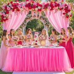 Partisky 9Ft Length Hot Pink Tulle Table Skirt For Rectangle Round Tables