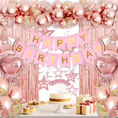 Rose Gold Birthday Party Decorations, Happy Birthday Banner, Rose Gold Fringe Cu