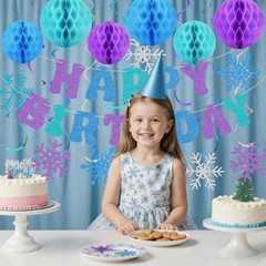 Snowflake Birthday Decorations for Girls, Glitter Happy Birthday Banner Purple