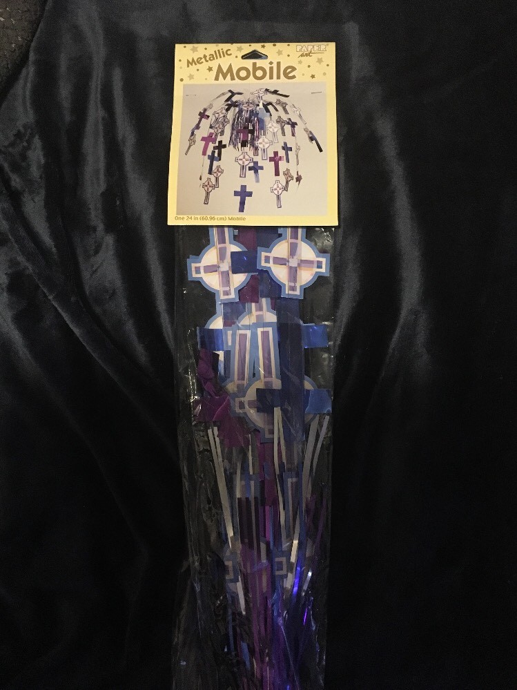 Paper Art Metallic Stained Glass Blue Cross Christening Baptism Hanging Mobile