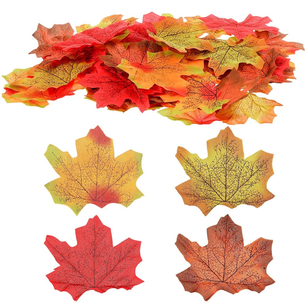 Larrel 200 Pcs Fall Leaves，4 Colors One Size, Red, Crimson, Orange, Green