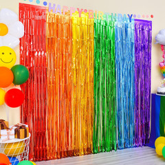 Rainbow Foil Fringe Curtains, 2 Pack Rainbow Birthday Decorations 3.3X6.6Ft Tins