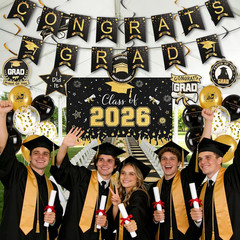 Black and Gold Graduation Decorations 2026 Kit 34 Pcs Party Supplies Class of 20