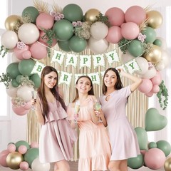 Pink and Sage Green Birthday Decorations with Light Pink Sage Green Sand Whit…