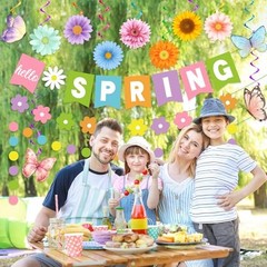 Hello Spring Decorations Banner,Spring Party Decorations includes Colorful