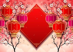8x6ft Chinese New Year Backdrop – Red Lanterns & Cherry Blossoms for Lunar New Y