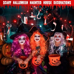 [Timer & 8 Modes] Halloween Party Decorations Bloody Banner with 50LED Red St…