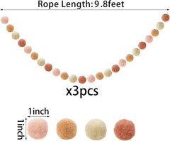 3 PCS Felt Ball Garland 9.8 Feet 36 Balls 4 Pastel Colors Pom Pom Decorations