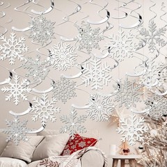 30 Pcs Winter Snowflake Hanging Swirl Decorations White Silver Christmas Glitter