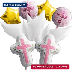 Xqumoi Religious Foil Balloons Party Decoration – 7Pcs Cross White Dove Star Alu