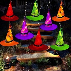 8 Hanging Glowing Wich Hat lights Halloween decoration for Party Outdoor Indoor