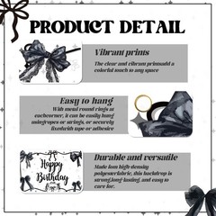 Coquette Black Bow Happy Birthday Backdrop Girls Women Photography 5.9×3.6 Ft