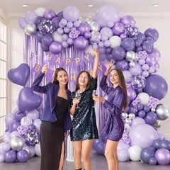 Purple Birthday Decorations for Women with Metallic Silver White Lavender