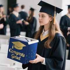 Graduation Card Box Holder, Congrats Grad 8.5 x x inches, Blue