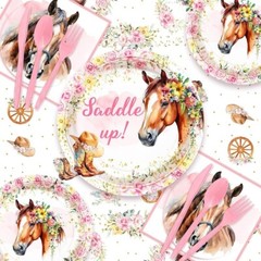 Saddle Up Horse Birthday Tableware Set Includes 2 Tablecovers, Cups, Utensils