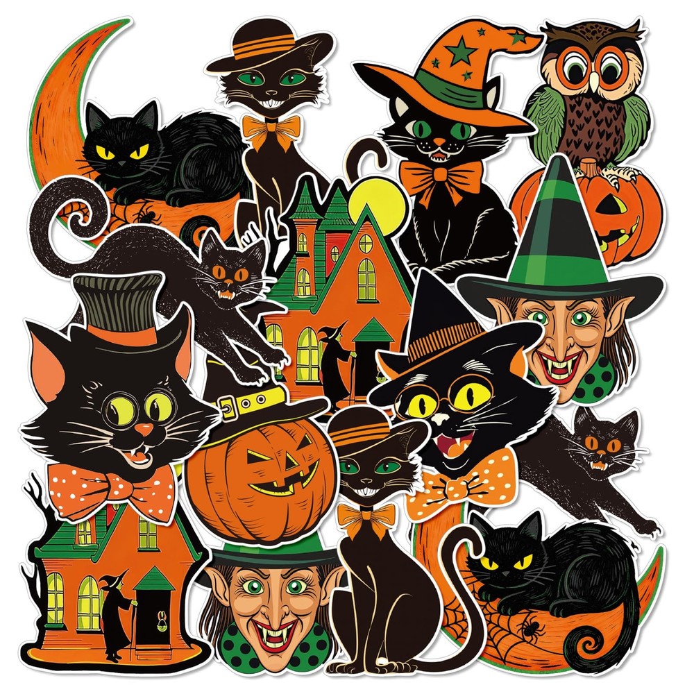Halloween Cutouts Vintage Pumpkin Witch Cat Owl 40Pcs Paper Decorations Party De