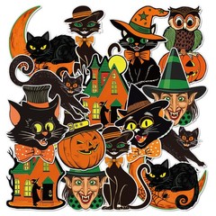 Halloween Cutouts Vintage Pumpkin Witch Cat Owl 40Pcs Paper Decorations Party De