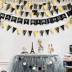 30Ft Black Gold Party Decorations Polka Dot Pennant Banner Paper Circle Dot T…