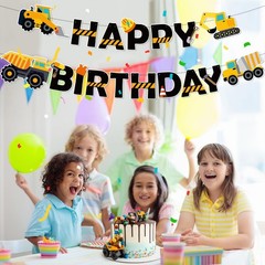 Faisichocalato DIY 9 inches x 6 inches, Construction Birthday Banner