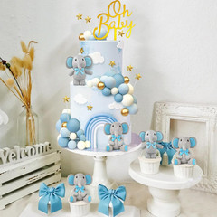 43 PCS Blue Elephant Cake Decoration Cute Baby Elephant Cake Decorations Oh Baby
