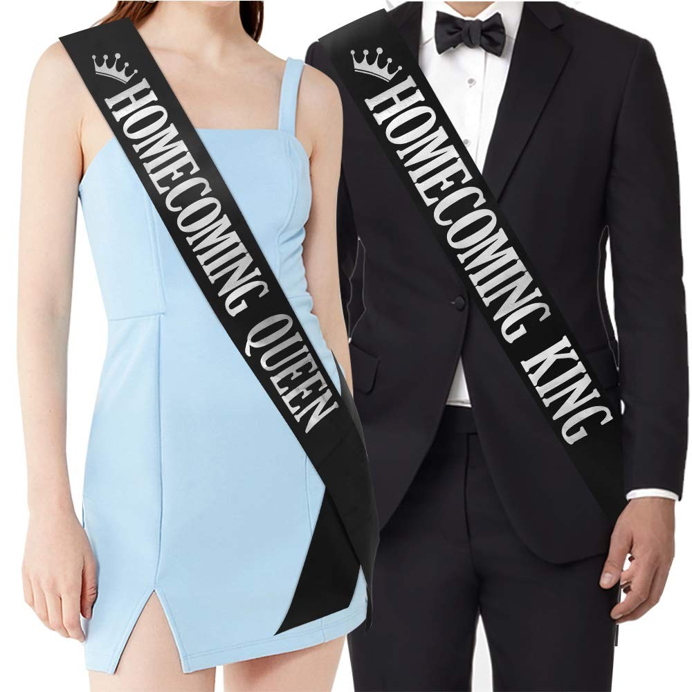 Homecoming King Queen Sashes Black Silver Print Party Prom Accessories 2 PCS