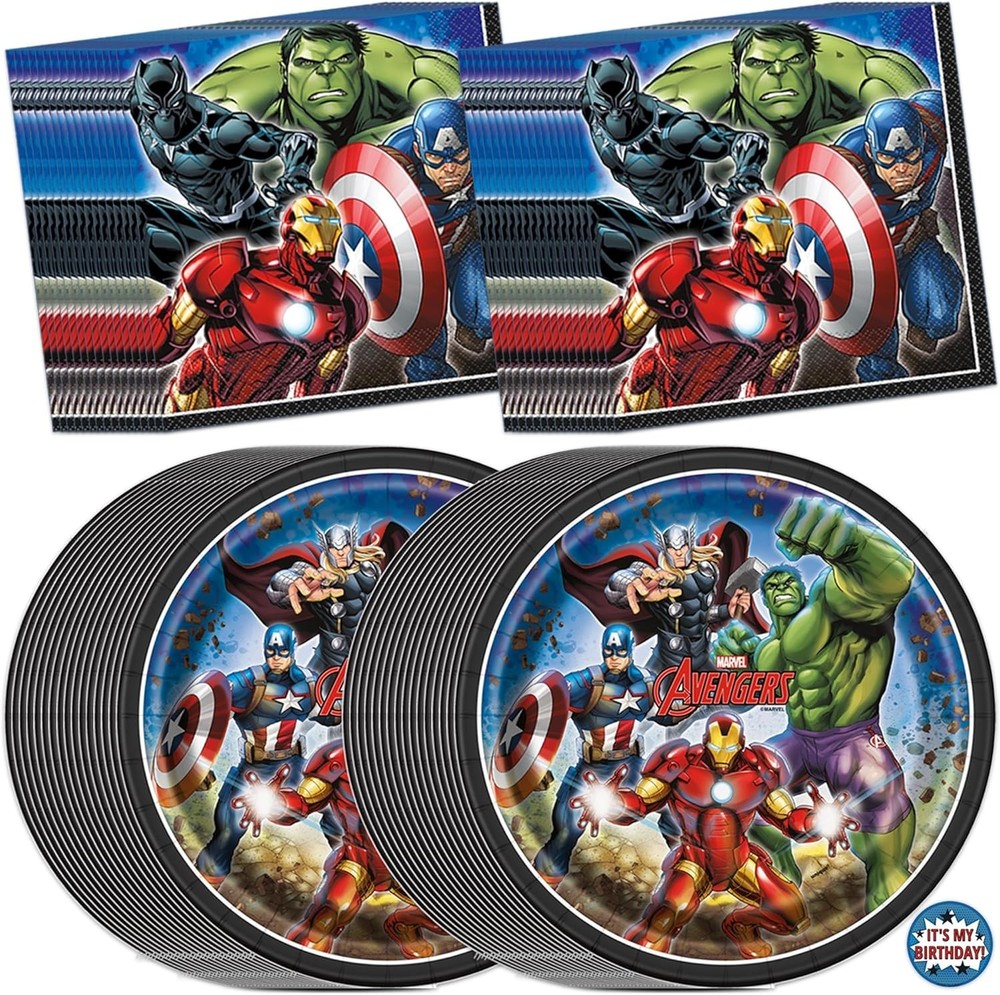 Avengers Disposable Birthday Party Plates, Napkins, Sticker (32 Place Settings)