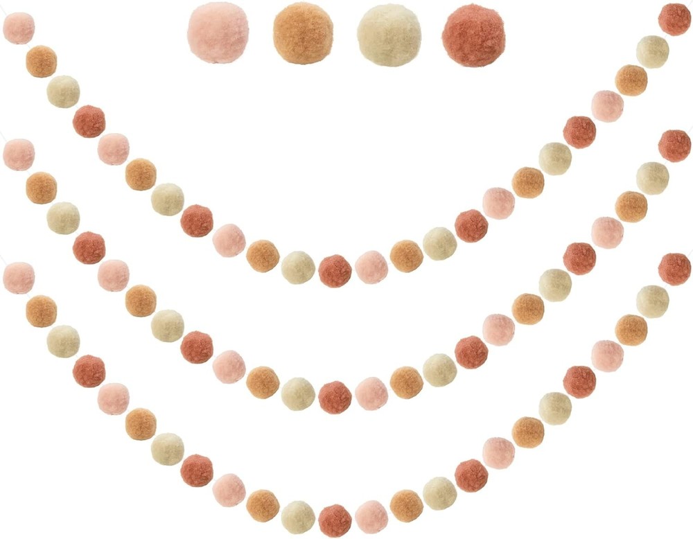 3 PCS Felt Ball Garland 9.8 Feet 36 Balls 4 Pastel Colors Pom Pom Decorations