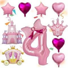 10 Pcs Princess Balloons for Party, 40 Inch Large Pink Number 4 and Crown Foi…