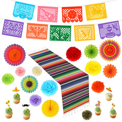 Mexican Themed Party Decorations Cinco de Mayo Set Banner Table Runner Paper Fan