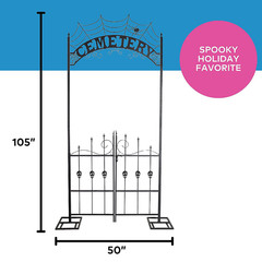 Halloween Cemetery Archway Gate 8.5 Ft – Spooky Yard Entrance with Skull Doors