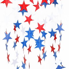 8 Pack Patriotic Star Streamers Banner Garland Red White Blue Paper Star Hanging