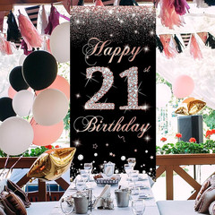 21St Birthday Rose Gold Banner Backdrop Decoration, Sturdy Fabric, Yard Sign Pho