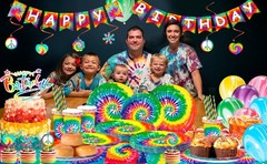 Rainbow Party Decoration Tie Dye Birthday Tableware Balloons Plates Cake Topper