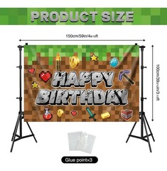 Minecraft Themed Party Backdrop Pixel Photo Background Decoration 60×40” NEW