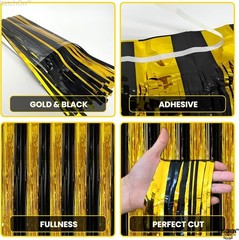XtraLarge black and gold foil streamers fringe curtain pack of 2 8×3.2 feet f…